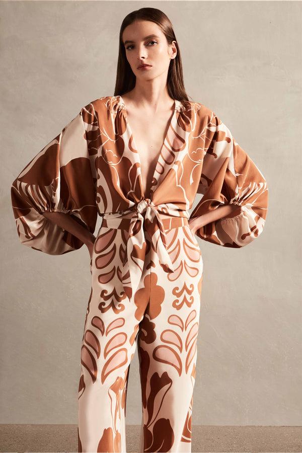 Adriana Degreas Spray Of Flower Voluminous Sleeves Shirt