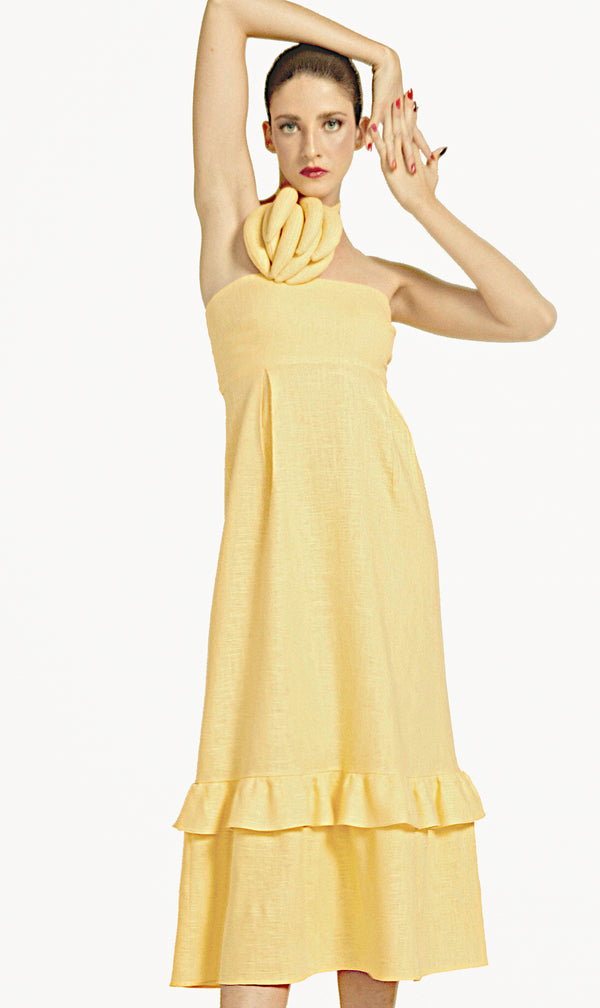 adriana degreas Strapless Midi Dress With Bananas Detail