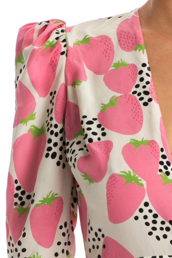 Adriana Degreas Strawberry Asymmetric Midi Dress With Ruffles