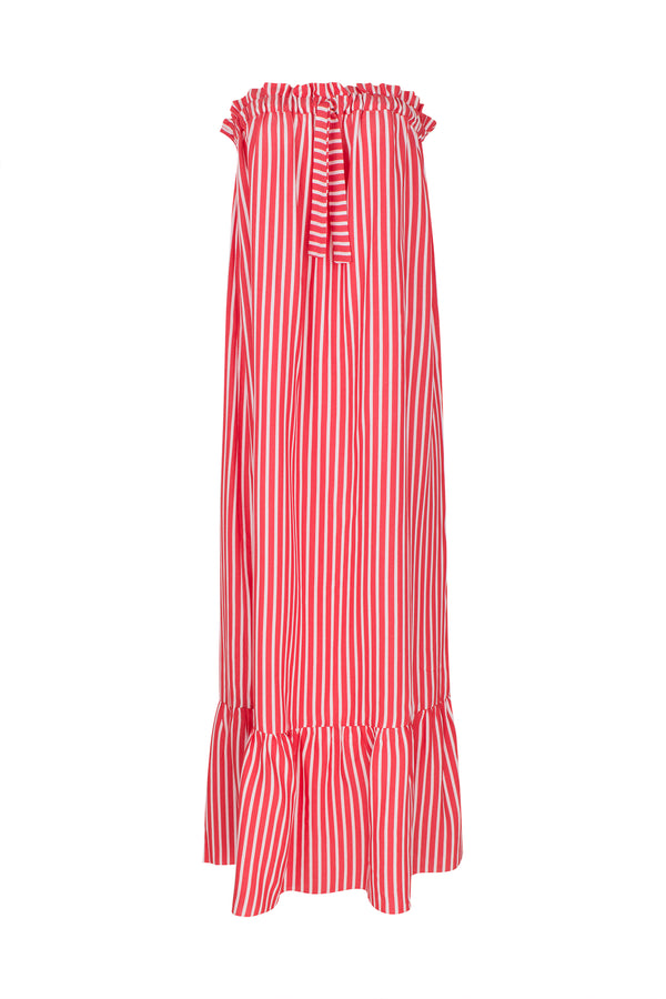 Adriana Degreas Striped Strapless Midi Dress With Ruffles