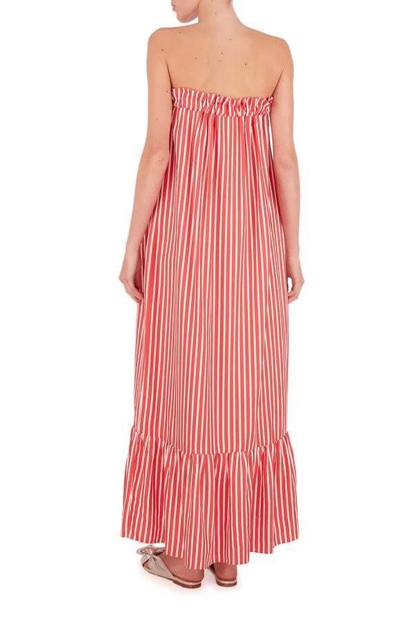 Adriana Degreas Striped Strapless Midi Dress With Ruffles
