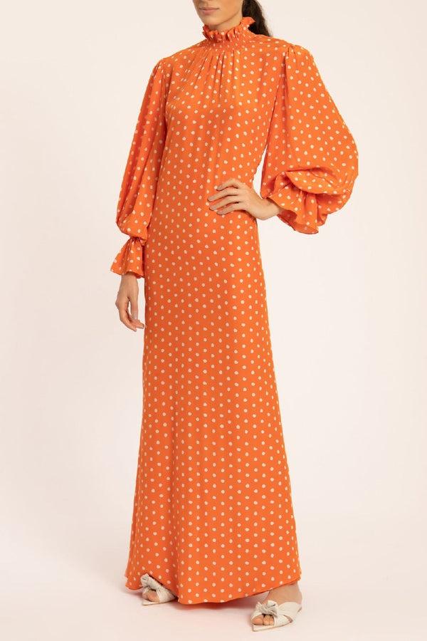Adriana Degreas Tangerine Pois Lastex Detail Long Dress