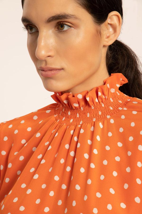 Adriana Degreas Tangerine Pois Lastex Detail Long Dress