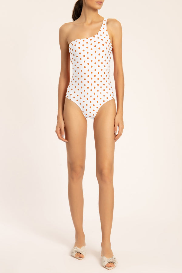 Adriana Degreas Tangerine Pois One-shoulder Swimsuit