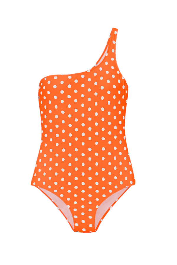 Adriana Degreas Tangerine Pois One-shoulder Swimsuit