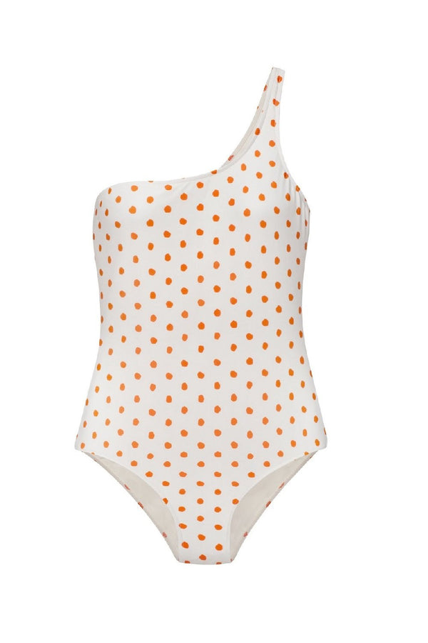 Adriana Degreas Tangerine Pois One-shoulder Swimsuit