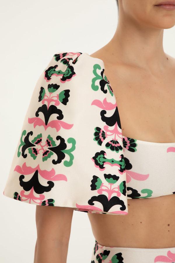 Adriana Degreas Twisted Flower High-leg Puff-sleeved Bikini