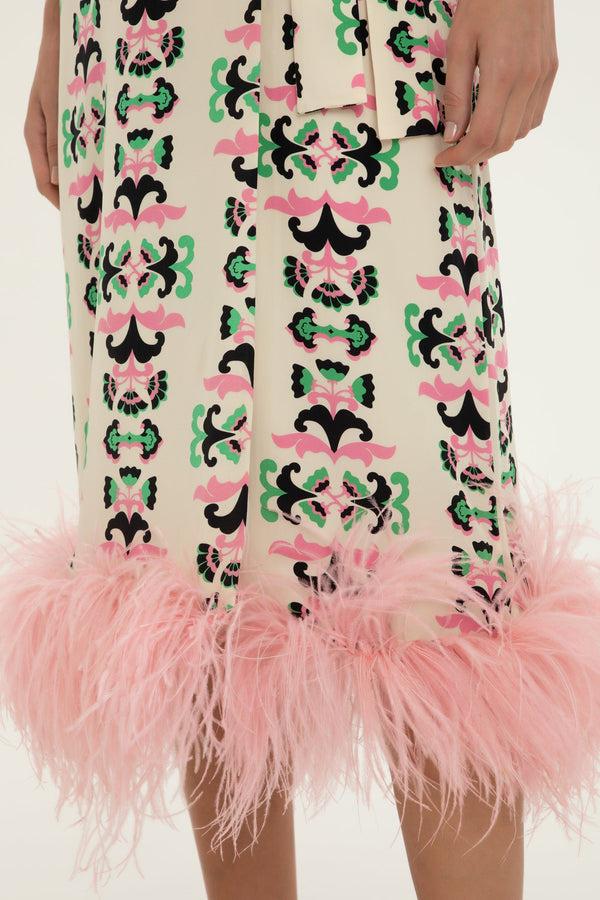 Adriana Degreas Twisted Flower Pareo Skirt With Feathers