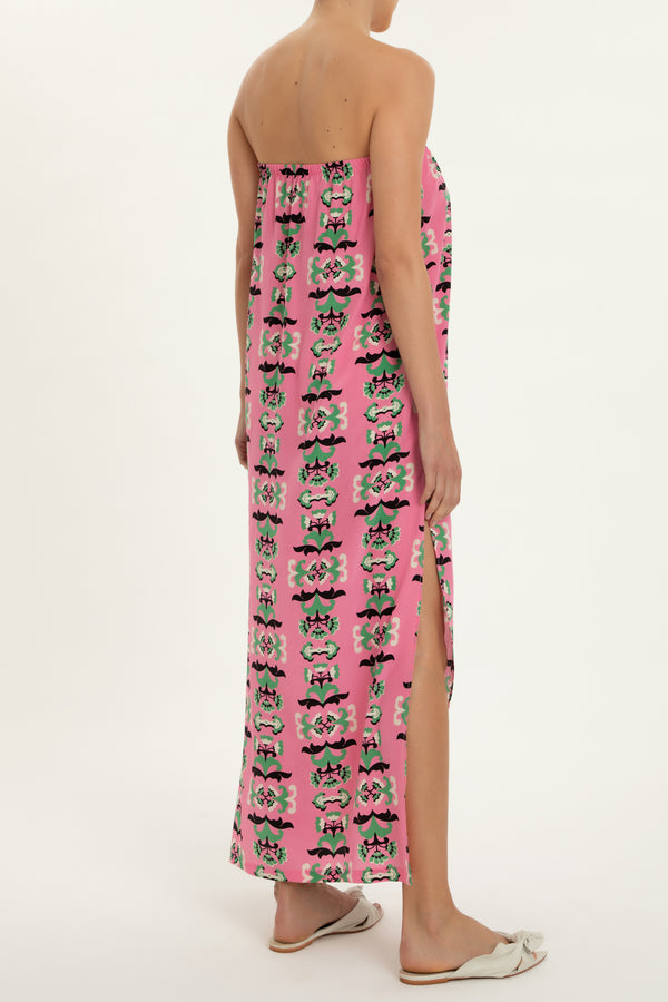 Adriana Degreas Twisted Flower Strapless Long Dress With Feathers