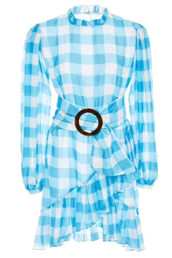 Adriana Degreas Vichy Short Dress With Hoop And Pleats