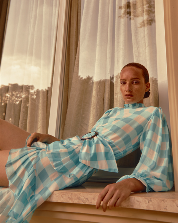 adriana degreas Vichy Short Dress With Hoop And Pleats