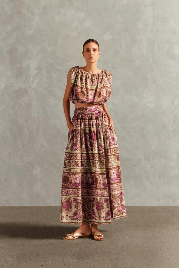 adriana degreas Vintage Citronelle Side-Slit Long Skirt