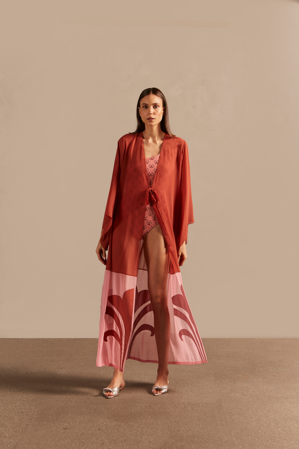 adriana degreas Vintage Lily Solid Appliqué Long Robe