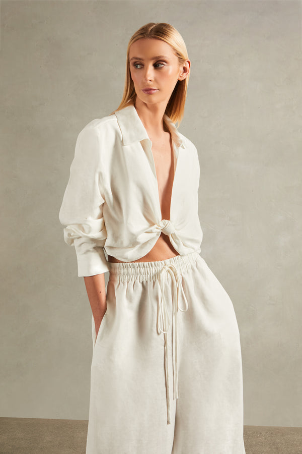 Adriana Degreas Vintage Orchid Solid Cropped Knot Shirt