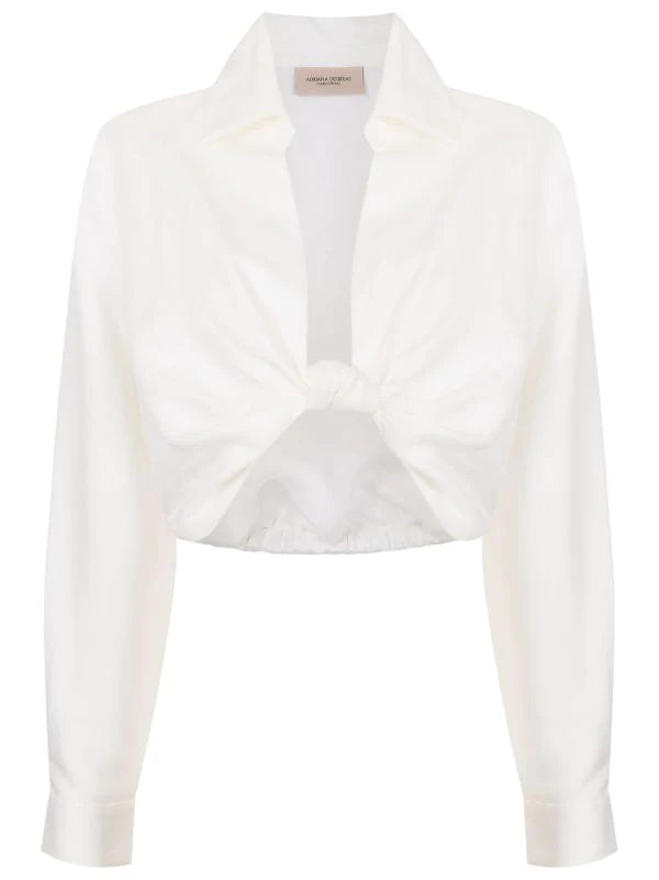 Adriana Degreas Vintage Orchid Solid Cropped Knot Shirt