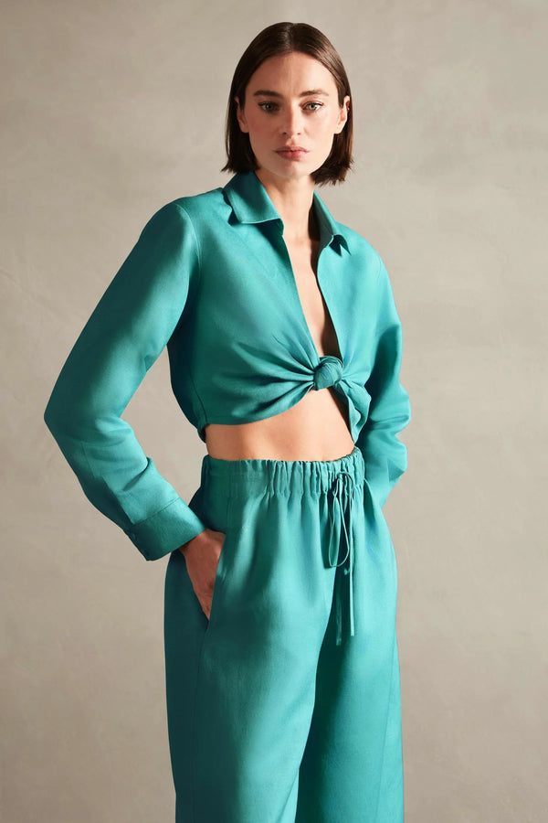 adriana degreas Vintage Orchid Solid Cropped Knot Shirt