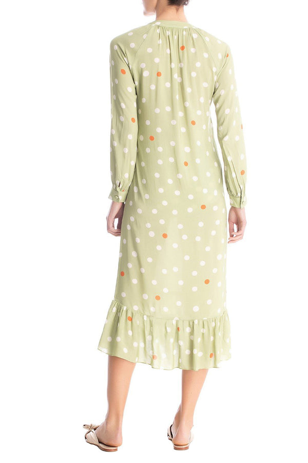 Adriana Degreas Vintage Pois Long Sleeve Midi Dress