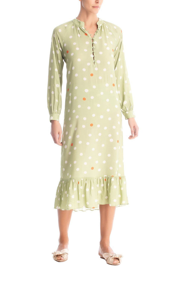 adriana degreas Vintage Pois Long Sleeve Midi Dress
