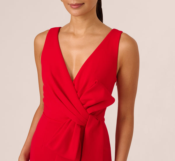 Adrianna Papell Bow Front Crepe Gown In Super Red