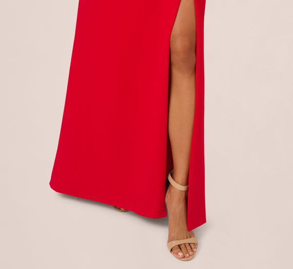 Adrianna Papell Bow Front Crepe Gown In Super Red