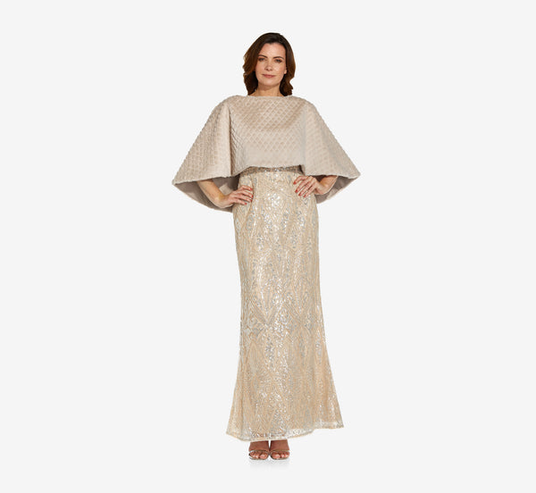 Adrianna Papell Faux Fur Cape In Marble