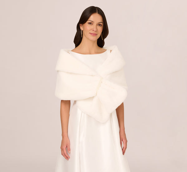 Adrianna Papell Faux Fur Wrap In Ivory