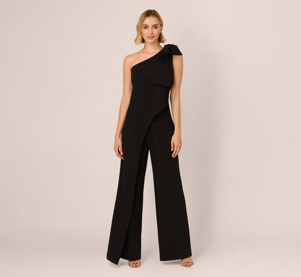 Adrianna Papell One Shoulder Bow Jumpsuit In Black