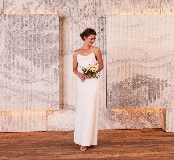 Adrianna Papell Satin Cowl Slip Gown In Ivory