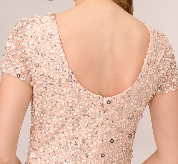 Adrianna Papell Scoop Back Sequin Gown In Blush