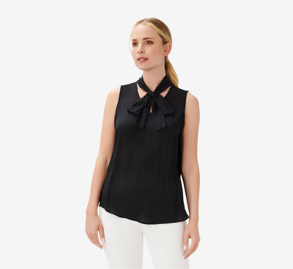 Adrianna Papell Tie-Neck Crepe Top In Black