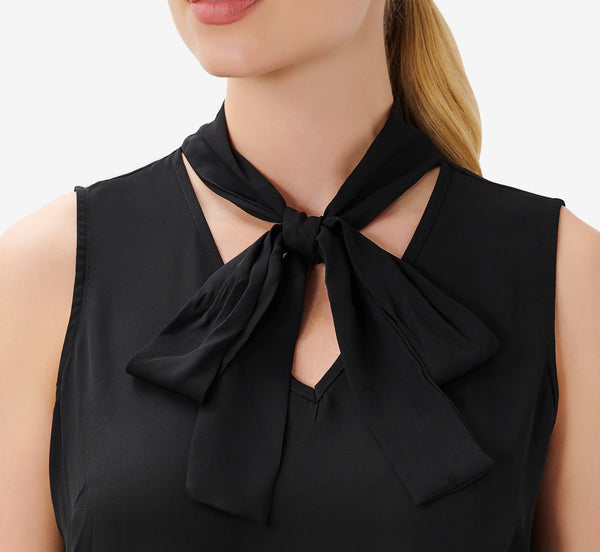 Adrianna Papell Tie-Neck Crepe Top In Black