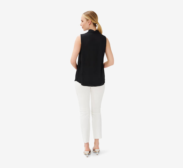 Adrianna Papell Tie-Neck Crepe Top In Black