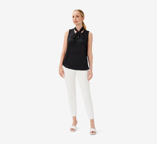 adrianna papell Tie-Neck Crepe Top In Black