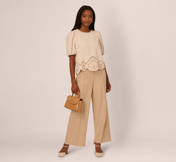 adrianna papell Airflow Eyelet Embroidered Woven Crop Top In Pebble adrianna papell Airflow Eyelet Embroidered Woven Crop Top In Pebble