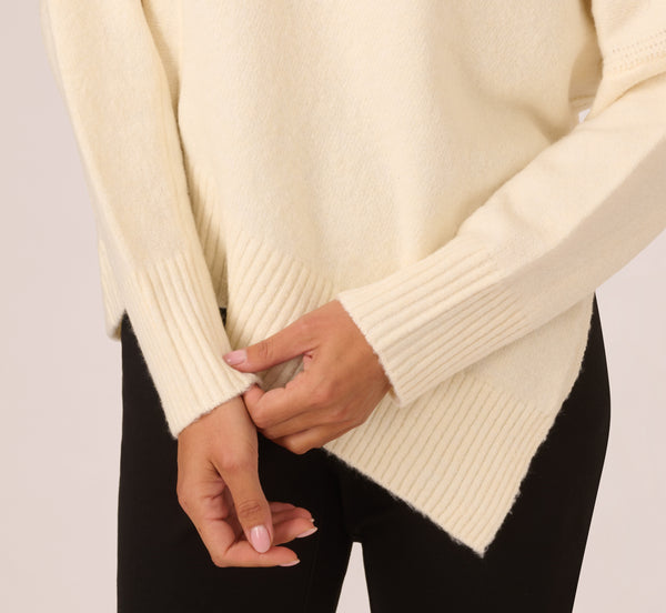 Adrianna Papell Asymmetrical Slouchy Dolman Sleeve Pullover Sweater In Cream