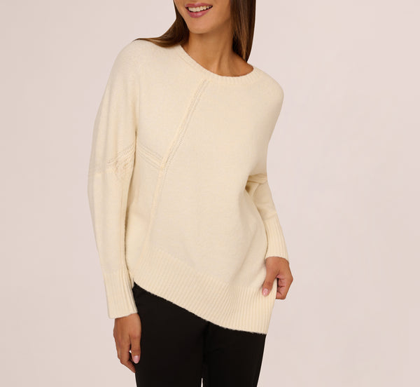 Adrianna Papell Asymmetrical Slouchy Dolman Sleeve Pullover Sweater In Cream