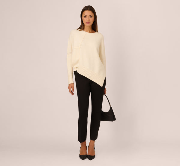 adrianna papell Asymmetrical Slouchy Dolman Sleeve Pullover Sweater In Cream