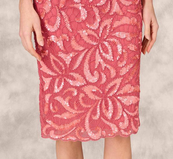 Adrianna Papell Beaded Halter Midi Sheath Dress In Summer Rose