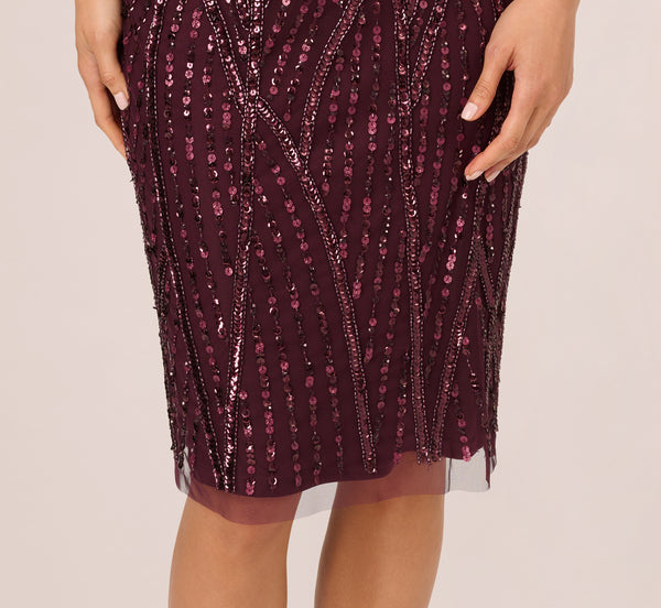 Adrianna Papell Beaded Surplice Midi Dress With Dolman Sleeves In Deep Amethyst