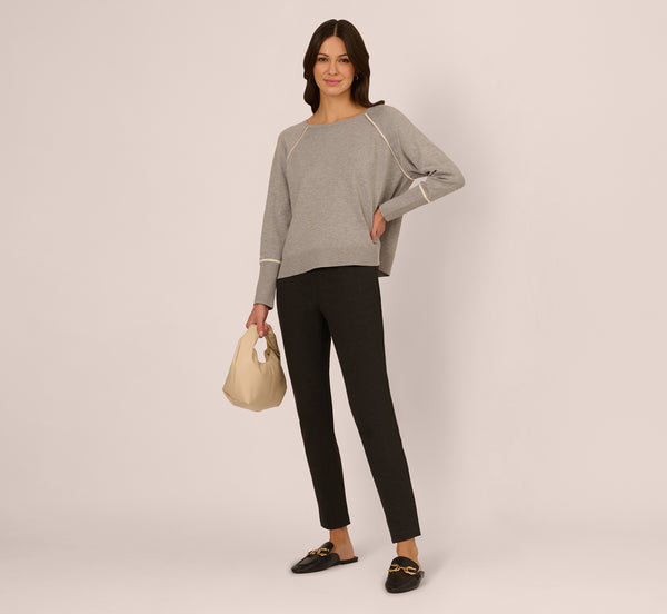 Adrianna Papell Boat Neck Slouchy Dolman Sleeve Raglan Sweater In Heather Grey Cream