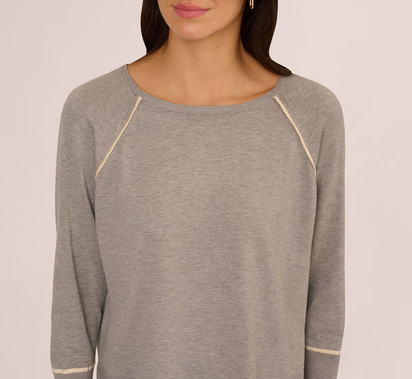 Adrianna Papell Boat Neck Slouchy Dolman Sleeve Raglan Sweater In Heather Grey Cream