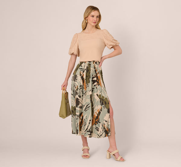 Adrianna Papell Bubble Sleeve Embroidered Top In Champagne Blush