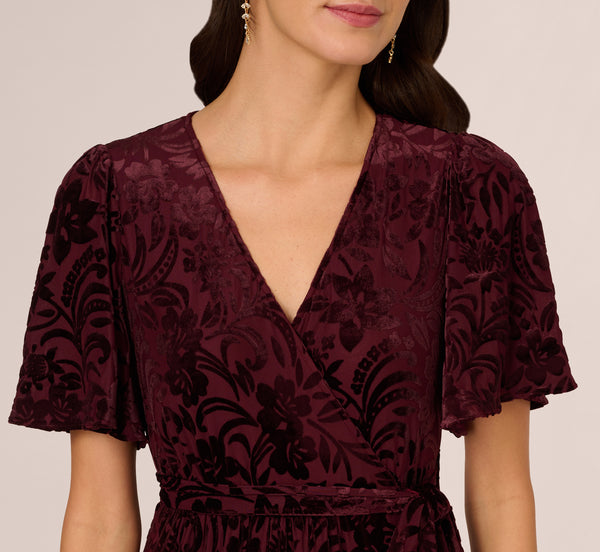 Adrianna Papell Burnout Velvet Maxi Dress In Burgundy