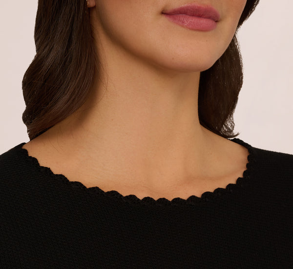 Adrianna Papell Cap Sleeve Crochet Scallop Sweater Top In Black