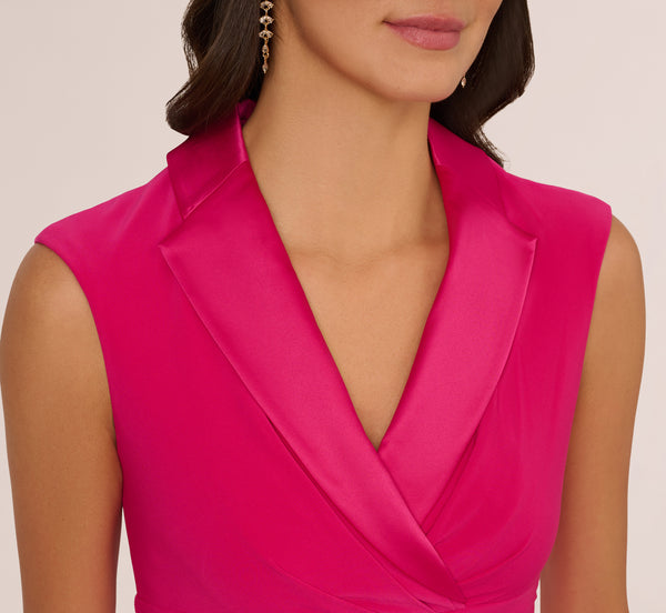 Adrianna Papell Cap Sleeve Jersey Tuxedo Sheath Dress In Brilliant Rose