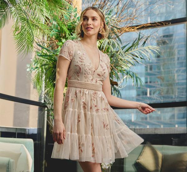 adrianna papell Cap Sleeve Pearly Sequin Cocktail Dress In Pale Pink