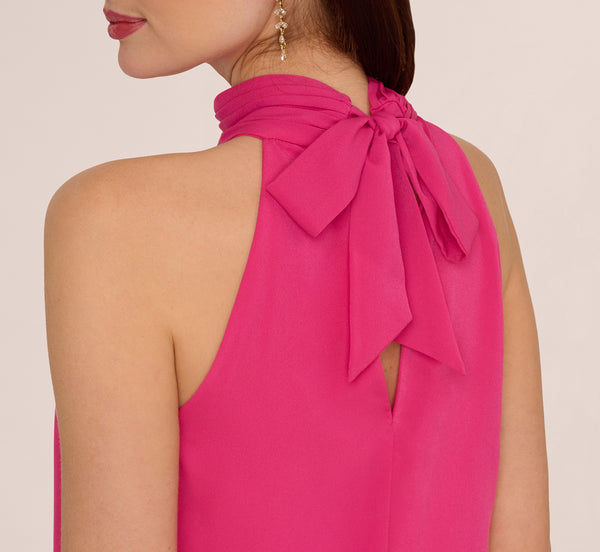 Adrianna Papell Chiffon Halter Trapeze Dress In Hot Pink