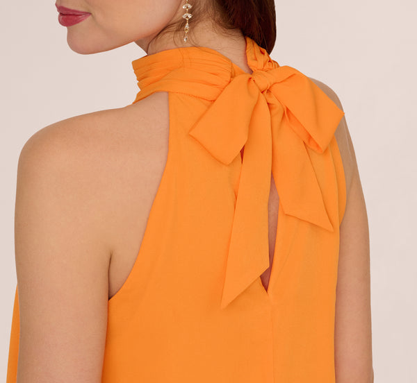 Adrianna Papell Chiffon Halter Trapeze Dress In Orange