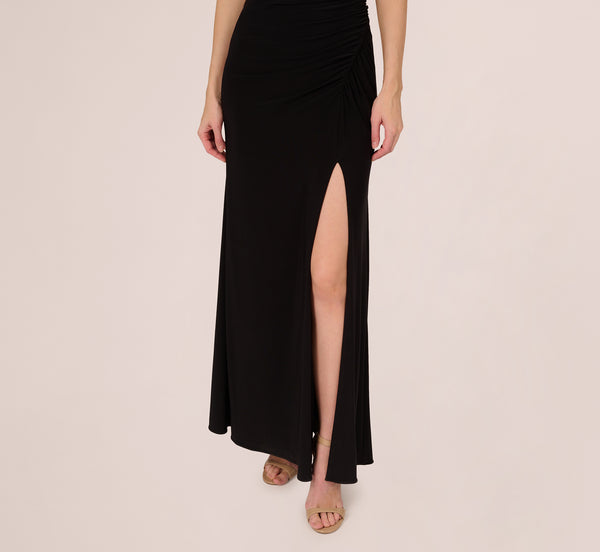 Adrianna Papell Colorblock Mermaid Gown With Pleated Details In Black Ivory