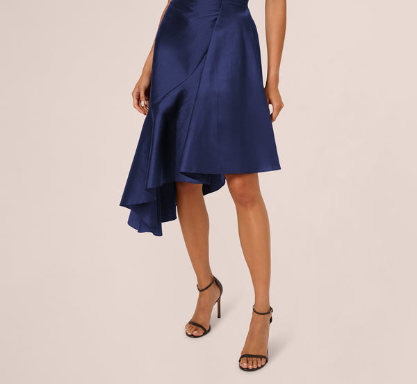 Adrianna Papell Crepe Combo Taffeta Dress In Light Navy